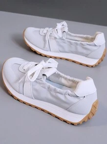 1 Pair Women's Multicolor Slip-On Casual Sneakers With Round Toe, Lace-Up Sport Shoes For Outdoor, Spring & Autumn - Grey - View 12