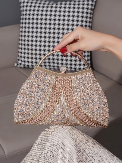 Women's Sparkling Rhinestone Decor Evening Clutch Bag, Elegant Party Handbag For Wedding, Formal Occasion