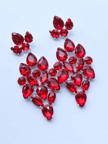 1 对夸张水钻耳环，女士派对晚礼服时尚配饰 - 紅色 - 查看 2