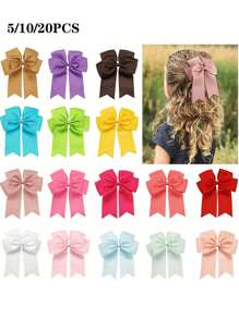5/10/20 件燕尾长飘带发夹，可爱纯色蝴蝶结发夹，儿童女孩配饰，日常佩戴，理想礼物（颜色随机）爱情情人节