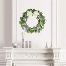 18" Artificial Eucalyptus Wreath With Welcome Sign Green Eucalyptus Leaf Wreath Greenery Wreath Round Leaves Wreath For Front Door Wall Window Farmhouse Porch Patio Garden Decor - 綠色 - 查看 6