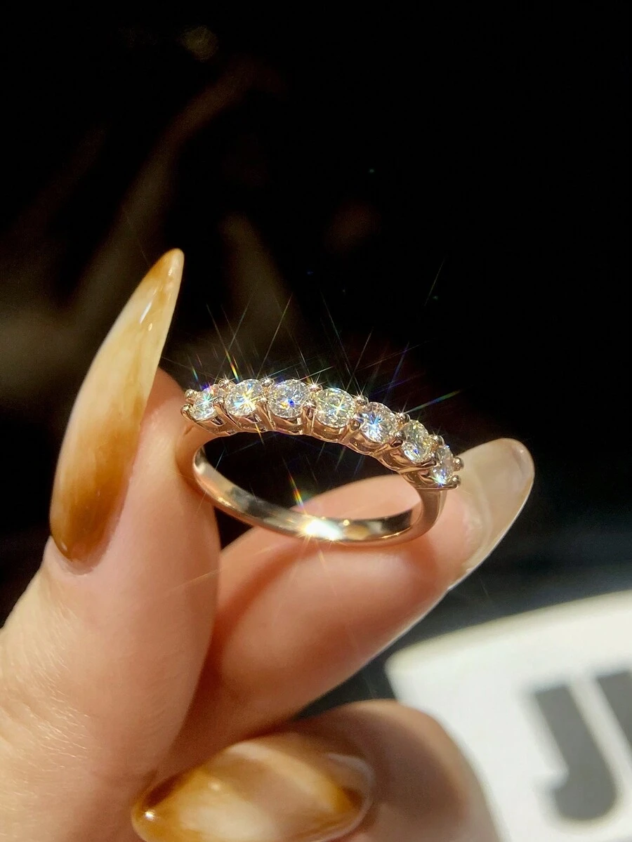 1 chiếc nhẫn kim cương bảy sao Moissanite 0,1 carat S925 & 925 Nhẫn bạc Sterling Nhẫn cưới nữ Trang sức sang trọng thanh lịch Quà tặng kỷ niệm ngày cưới - moissanite trắng - Xem 1