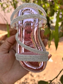 Children's Sandals Girls' Papete Children's Feminine Straps Rhinestones Flat Shiny Delicate Lightweight Comfortable - Màu hồng gỉ - Xem 4