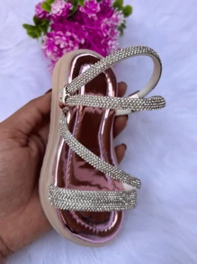 Children's Sandals Girls' Papete Children's Feminine Straps Rhinestones Flat Shiny Delicate Lightweight Comfortable - Màu hồng gỉ - Xem 3