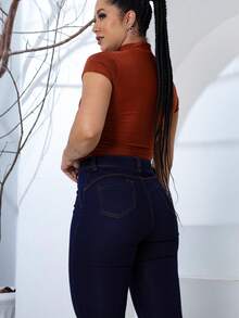 Women's Jeans, Graphite Gray, Marbled, Blue Jeans And Light Jeans, High-Waisted, High-Quality, Butt-Lifting, With Elastane - 深色水洗藍 - 查看 3