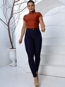 Women's Jeans, Graphite Gray, Marbled, Blue Jeans And Light Jeans, High-Waisted, High-Quality, Butt-Lifting, With Elastane - 深色水洗藍 - 查看 1