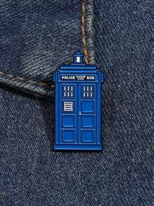 1 pièce Broche de cabine téléphonique bleue créative, insigne en métal, accessoire de sac à dos, décoration de médaille, bijou