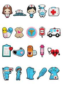 20 件/套护士系列鞋饰，适用于木屐吉格泡泡拖鞋凉鞋，PVC 鞋装饰配件，圣诞节生日礼物，派对礼物 - 彩色 - 查看 7