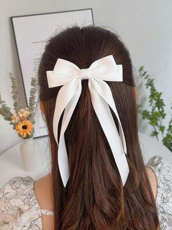 1 Cute White Fashion Style Satin Smooth Bow Hair Clip, Accessories Valentine's Day Valentines Claw Clips Hair Claws Hair Barrettes