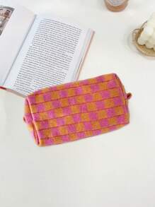 1 件格子针织铅笔盒，撞色便携式收纳袋，化妆包，文具收纳袋，学生便携式铅笔文具袋，旅行洗漱用品收纳袋，可爱刷子收纳袋 - 彩色 - 查看 18