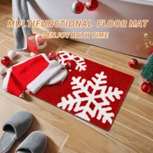 1pc Christmas-Themed Absorbent Non-Slip Bathroom Mat ,Snowflake Design- Perfect For Living Room, Bedroom Decor & Holiday Gifts Home Bathroom Decor Bath Rug Floor Carpet Outdoor Rug Door Mat Fall Decor Bathroom Accessories Back To School Entryway Decor - Red - View 6