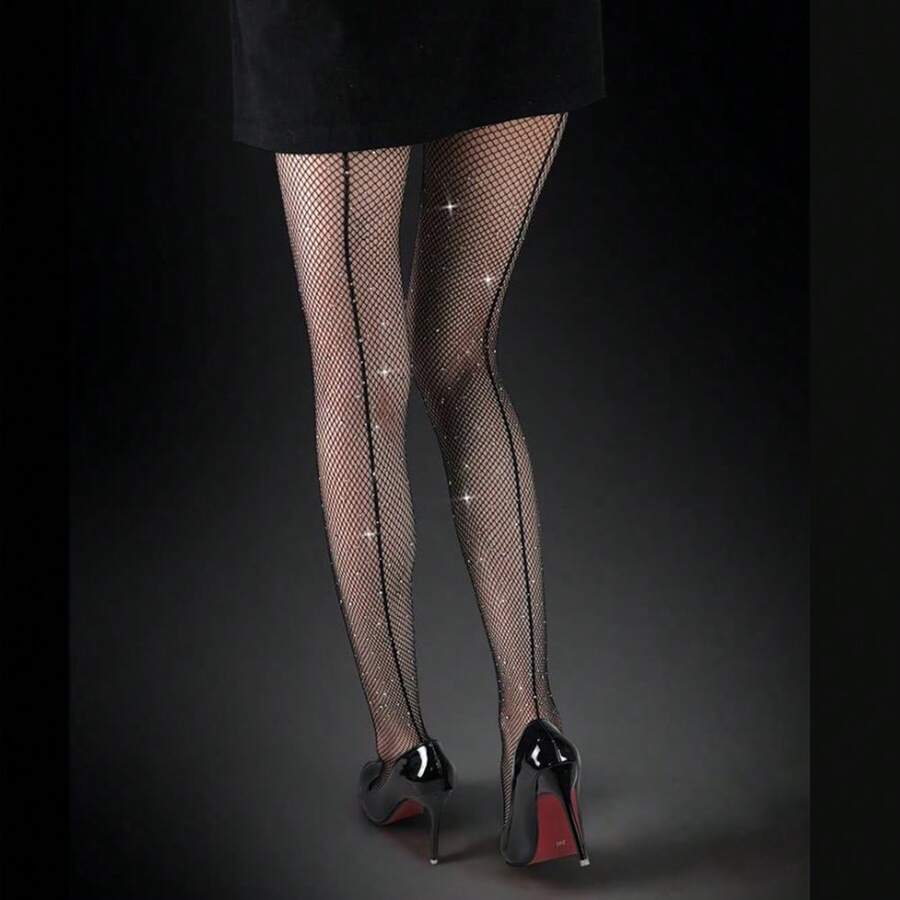 New Sexy Fishnet Stockings For Women With Rhinestones, Elastic Crotchless Pantyhose