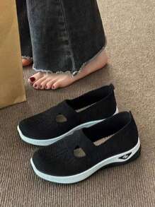 Zapatillas de deporte de malla tejidas cómodas y transpirables para conducir con punta redonda, novedades para primavera.Zapatos De Mujer Para Caminar Transpirables Zapatos De Enfermera De Trabajo Ajustables Con Hebilla, Zapatillas Mary Jane De Moda, Zapatos Planos Ligeros