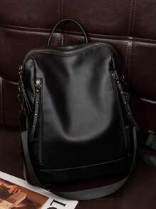 Women's PU Leather Backpack High Quality Medium Spacious With Shoulder Strap - 黑色 - 查看 11