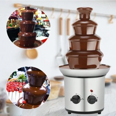 Fuente de Chocolate eléctrica, Fuente de Chocolate de 4 Capas, Acero Inoxidable de 4 Capas para Suministros de Boda Resturant Home Party Birthday Decoraion