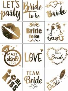 12 Blatt Flash Gold Metallic Tattoos, Jubel Junggesellinnenabschied temporäre Tattoos für Frauen Männer Erwachsene Mädchen Junggesellinnenabschied Party, Geschenkzubehör Gold Sommersprossen Dekorationen für Hochzeit Brautjungfern Stammesliebes-Kuss-Set