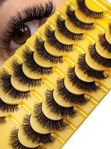 HBZGTLAD 10 对柔软蓬松自然的 3D 水貂假睫毛化妆套装 - 水貂睫毛延长短睫毛条睫毛、睫毛、睫毛、假睫毛 - 眼尾拉長款 - 查看 1