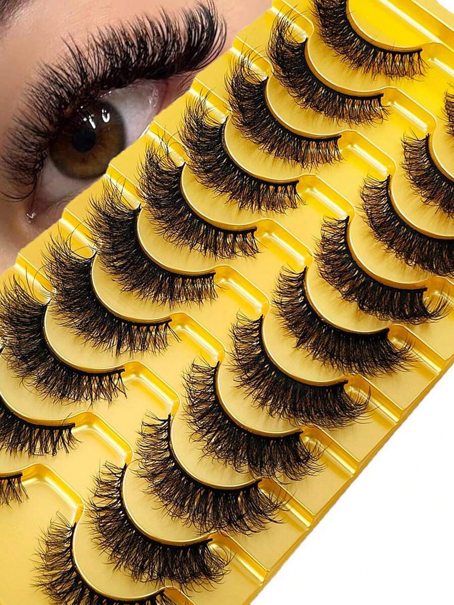 HBZGTLAD 10 对柔软蓬松自然的 3D 水貂假睫毛化妆套装 - 水貂睫毛延长短睫毛条睫毛、睫毛、睫毛、假睫毛 - 眼尾拉長款 - 查看 1