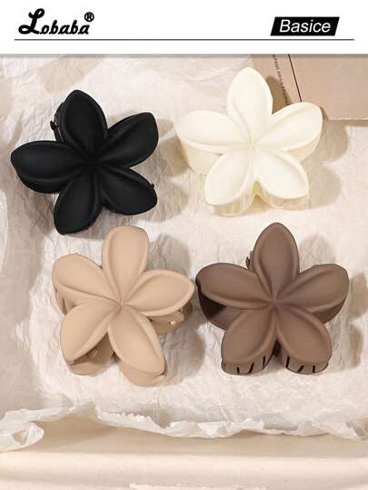 4件套奶茶色甜美鸡蛋花发夹，适合海滩度假，花朵爪夹发夹，发卡，发饰，优雅，适合秋冬季节，女士度假装扮夏季配饰