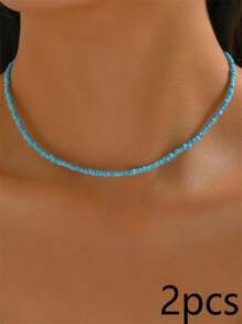 1 pieza Collar de moda simple dama arroz cuenta - Azul - Ver 14