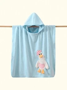 1pc Infant/Toddler Hooded Coral Fleece Bath Towel With Cute 3D Goose Cartoon Decor, All Season