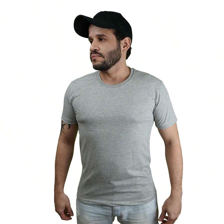 Men's Plain Cotton T-Shirt Basic Streetwear Oversized Shirt - 灰色 - 查看 1