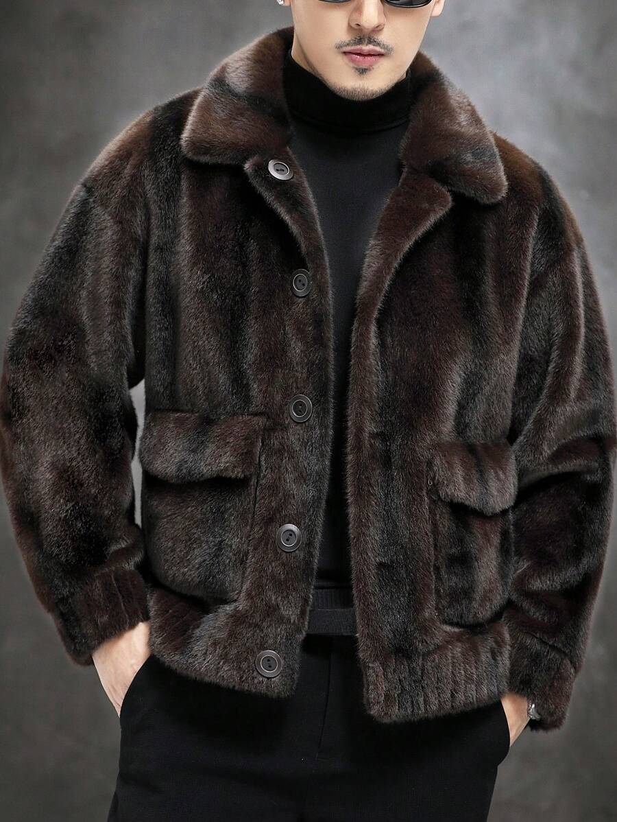 BONNY MAX 2-In-1 Reversible Thick Fleece Embroidered Jacket For Men, Winter - Coffee Brown - View 1