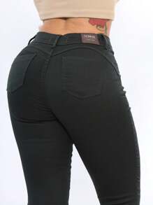Women's High Waist Jeans With Lots Of Lycra Colors Stretch - Army Green - View 4