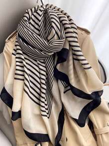 1 件现代简约黑色条纹围巾/披肩 - 彩色 - 查看 14