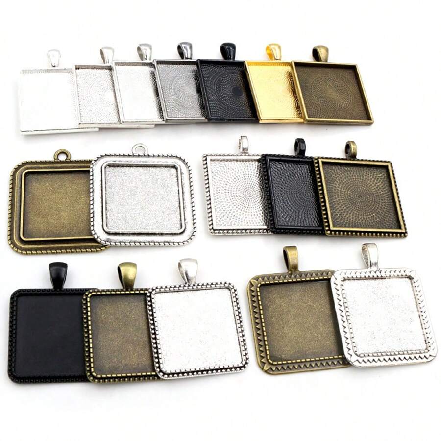 4pcs Square Pendant Blank Cabochon Base Setting Fits 25mm Zinc Alloy Bezel Tray DIY Jewelry Making Accessories Findings