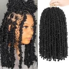 12 Inch Pre-Twisted Butterfly Locs Crochet Hair Short Bob Butterfly Distressed Braids Hair 1/6/8 Packs Pre-Looped Messy Distressed Faux Locs Hair For Women (12 Inch,1B) - Black - View 1
