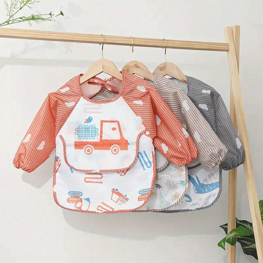 Tạp dề ăn uống chống thấm nước cho trẻ em, Quần áo yếm cho bé trai bé gái, Áo choàng ăn chống bẩn - nhiều màu - Xem 1