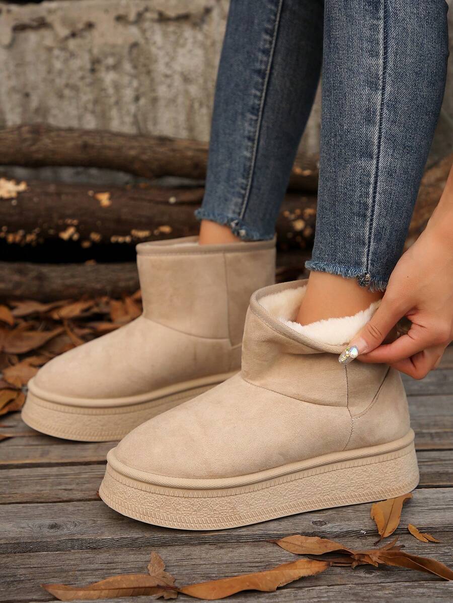 EMERY ROSE 2025 Winter New Fashion Versatile One-Push Furry Thick Sole Outdoor Snow Boots, Plus Size - Beige - View 1