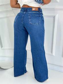 PREMIUM WIDE LEG PANTS 100% COTTON WITHOUT ELASTANE 23 DEGREES - 中等水洗藍 - 查看 4