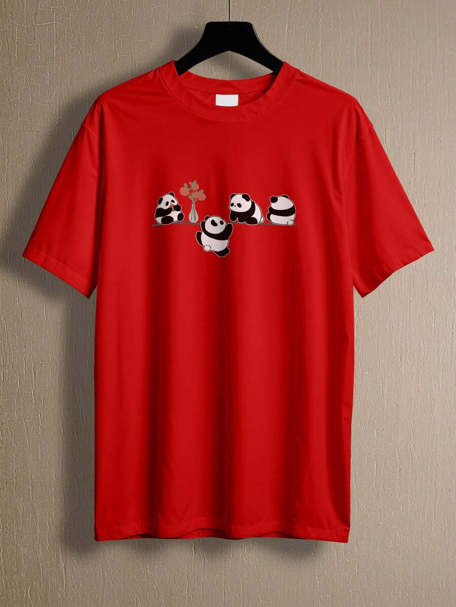 T-Shirt Cute Panda Bear Flower Shirt REF 4232 FLUXO FX - 紅色 - 查看 1
