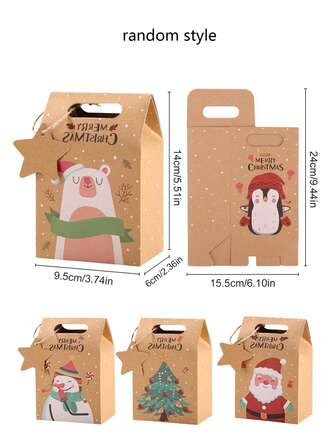 6/12/24 件圣诞快乐糖果礼盒带标签，牛皮纸饼干礼品包装袋适用于圣诞节派对新年家居装饰，圣诞节