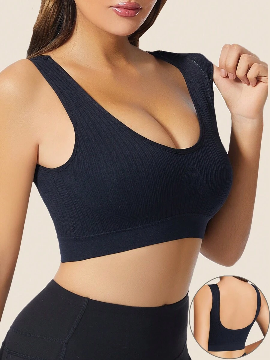 Áo ngực thể thao thoáng khí không dây màu đen cho nữ, nâng cao tư thế, đồ lót - màu đen - Xem 1