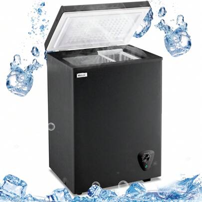 WANAI Deep Chest Freezer Compact Freezers With Adjustable Thermostat Top Open Door Freezer Compressor Cooling With Rmovable Storage Basket Black