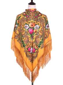 Women's Oversized Printed Traditional Scarf, Multicolor Rose Blossom With Tassels For Various Use Boho - Multicolor - View 30
