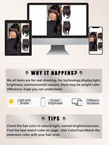 10 英寸天然直发合成刘海，带高温纤维、夹式接发