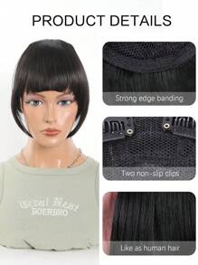 10 英寸天然直发合成刘海，带高温纤维、夹式接发