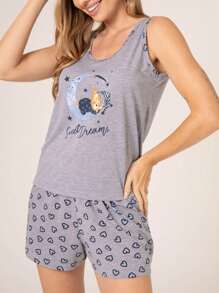 WOMEN'S TANK TOP PAJAMAS - MIXED - Xám - Xem 2