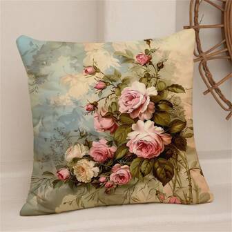 1 件花卉图案单面印花抱枕套，家居装饰靠垫，无填充物