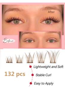 132pcs Brown & Black Eyelash Clusters, D Curl, 0.07D Handmade Lashes, Lightweight & Durable, Suitable For Beginners To Use At Home Or Outdoor, Applicable For Daily Life, Wedding, Date, Party, Music Festival, Halloween And Other Occasions - D - View 5