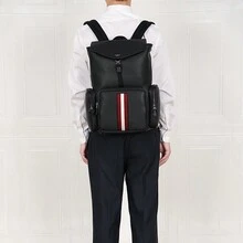 Bally Stripe-Trim Leather Backpack In Schwarz,Large Capacity Backpack With Multi Zip Pocket - Black - View 5