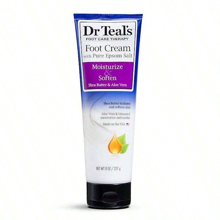 Dr. Teals Pure Epsom Salt Foot Cream 8oz - Moisturize & Soften With Shea Butter & Aloe Vera Essential Oils - Eases Aches & Pains, Promotes Healthy Looking Skin - Shea Butter and Aloe Vera - View 1