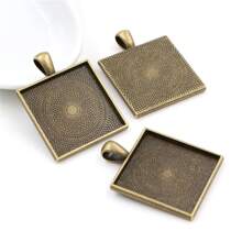 4pcs Square Pendant Blank Cabochon Base Setting Fits 25mm Zinc Alloy Bezel Tray DIY Jewelry Making Accessories Findings