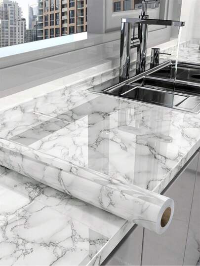 1 rolka folii perłowej PVC DIY wodoodporna tapeta samoprzylepna czarno-biała szafa kuchnia marmurowa pasta meble naklejki ścienne, naklejki, naklejka ścienna, naklejka winylowa do dekoracji domu, wiosenne elementy dekoracyjne odświeżą Twój dom, naklejki dekoracyjne Rama prezenty urodziny ukończenie szkoły