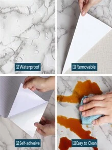 1卷PVC DIY珍珠防水壁纸，自粘黑白衣柜、厨房、大理石纹理家具墙贴，乙烯基贴纸，家居装饰，春季装饰，焕新家居，Rama装饰贴纸礼品，生日和毕业礼物 - 黑與白 - 查看 4