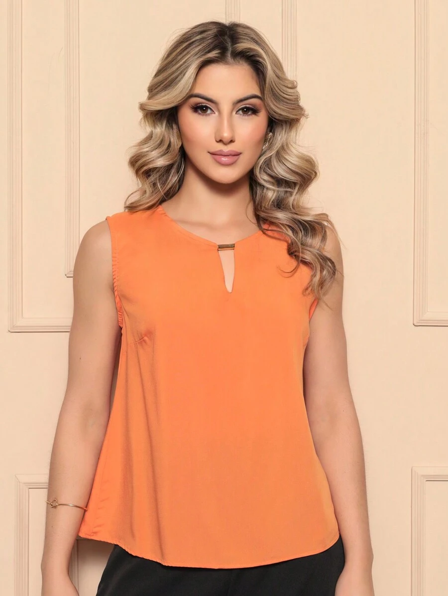 ALETHEIA - LIGHT AND COMFORTABLE TANK TOP IN VISCOSE FABRIC WITH DELICATE TUBE ON THE NECKLINE - WOMEN'S TOPS SHEIN TOPS - Orange - View 1